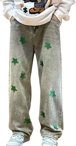 Men's Regular Fit Baggy Hip Hop Star Pants Denim Loose Goth Fashion Streetwear Jeans for Man Mend Jeans Straight Fit