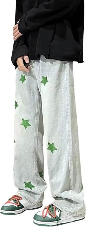 Men's Regular Fit Baggy Hip Hop Star Pants Denim Loose Goth Fashion Streetwear Jeans for Man Mend Jeans Straight Fit