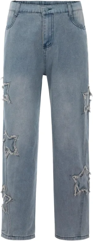 Men's Regular Fit Jeans Fit Ripped Trousers Slim Straight Men's Pants Washed Old Loose Fashion Casual Jeans Men Blue
