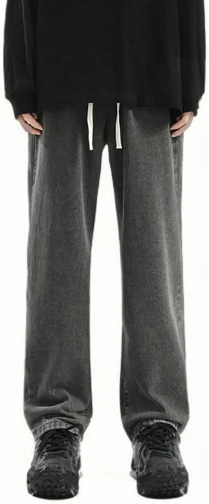 Men's Relaxed Fit Jeans Washed Vintage Denim Pants Teen Boys Jeans Casual Straight Leg Drawstring Trousers Streetwear