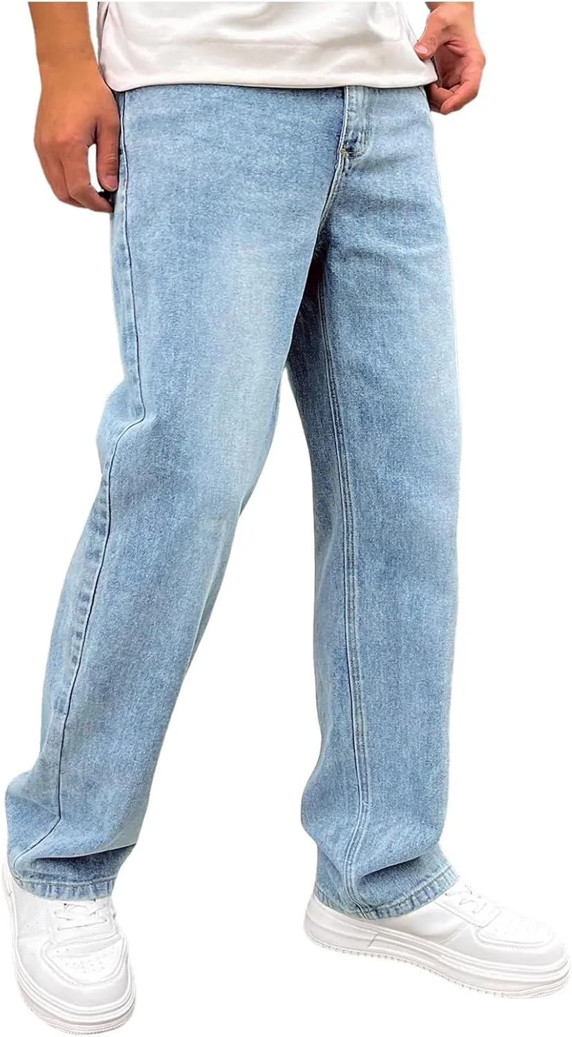Men's Relaxed Fit Jeans Y2k Hip Hop Denim Pants Casual Straight Leg Vintage Streetwear Harajuku Jeans Trousers