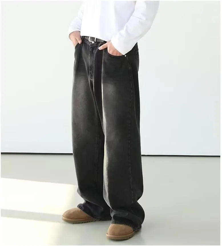Men's Retro Jeans American Washed Straight Leg Denim Pants Vintage Look Mid Waist Relaxed Fit Jeans and Classic Design