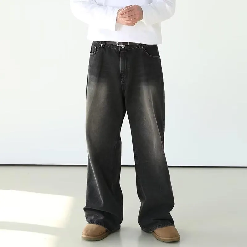 Men's Retro Jeans American Washed Straight Leg Denim Pants Vintage Look Mid Waist Relaxed Fit Jeans and Classic Design