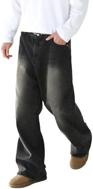Men's Retro Jeans American Washed Straight Leg Denim Pants Vintage Look Mid Waist Relaxed Fit Jeans and Classic Design