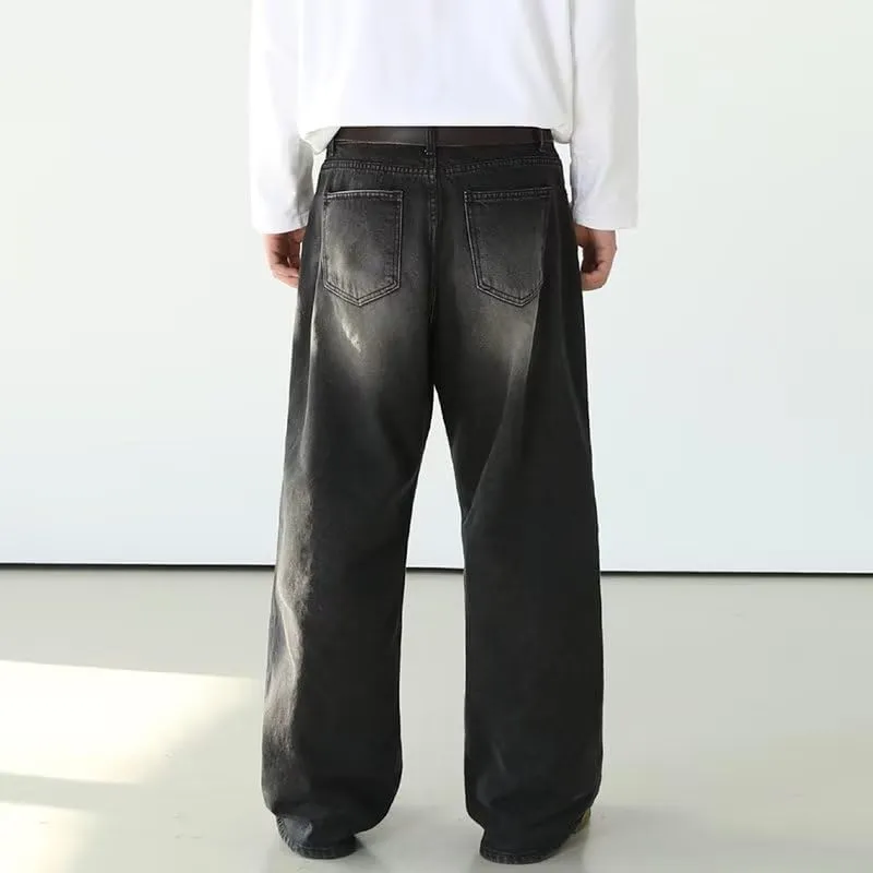 Men's Retro Jeans American Washed Straight Leg Denim Pants Vintage Look Mid Waist Relaxed Fit Jeans and Classic Design