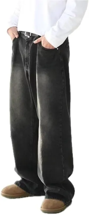 Men's Retro Jeans American Washed Straight Leg Denim Pants Vintage Look Mid Waist Relaxed Fit Jeans and Classic Design