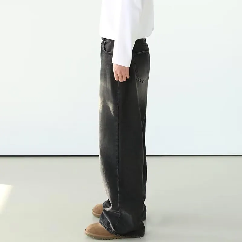 Men's Retro Jeans American Washed Straight Leg Denim Pants Vintage Look Mid Waist Relaxed Fit Jeans and Classic Design