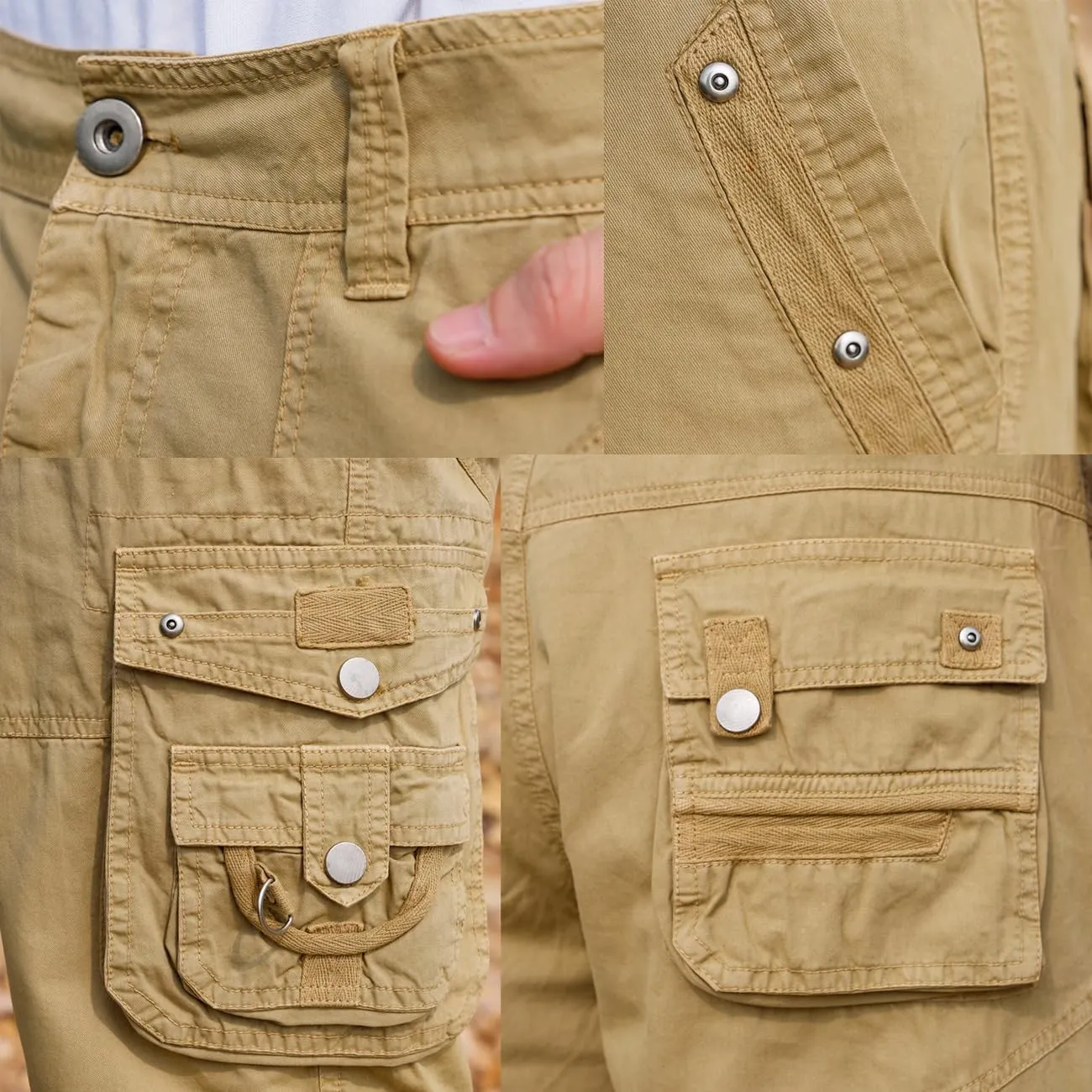 Men's Ripstop Cargo Shorts-Long Cotton Twill Straight Leg for Work Outdoor