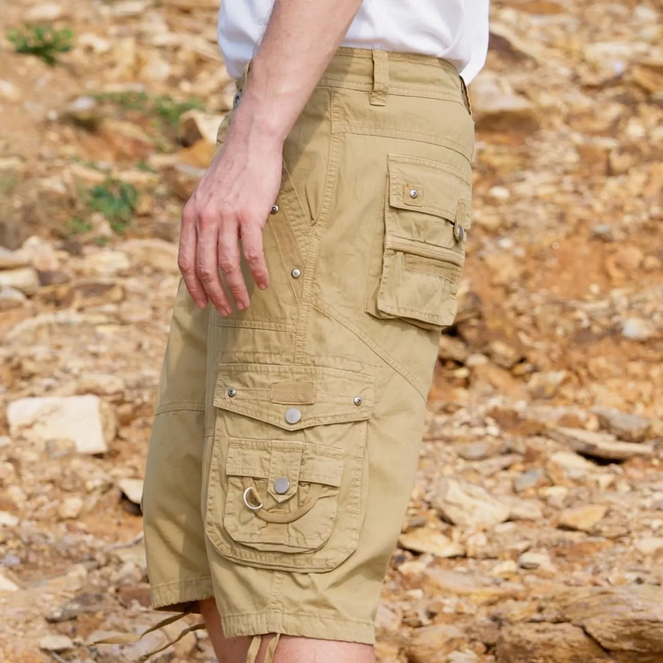 Men's Ripstop Cargo Shorts-Long Cotton Twill Straight Leg for Work Outdoor