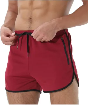 Men's Running Shorts Drawstring Bodybuilding Short Breathing Quick Dry Workout Training Pants with Zipper Pockets