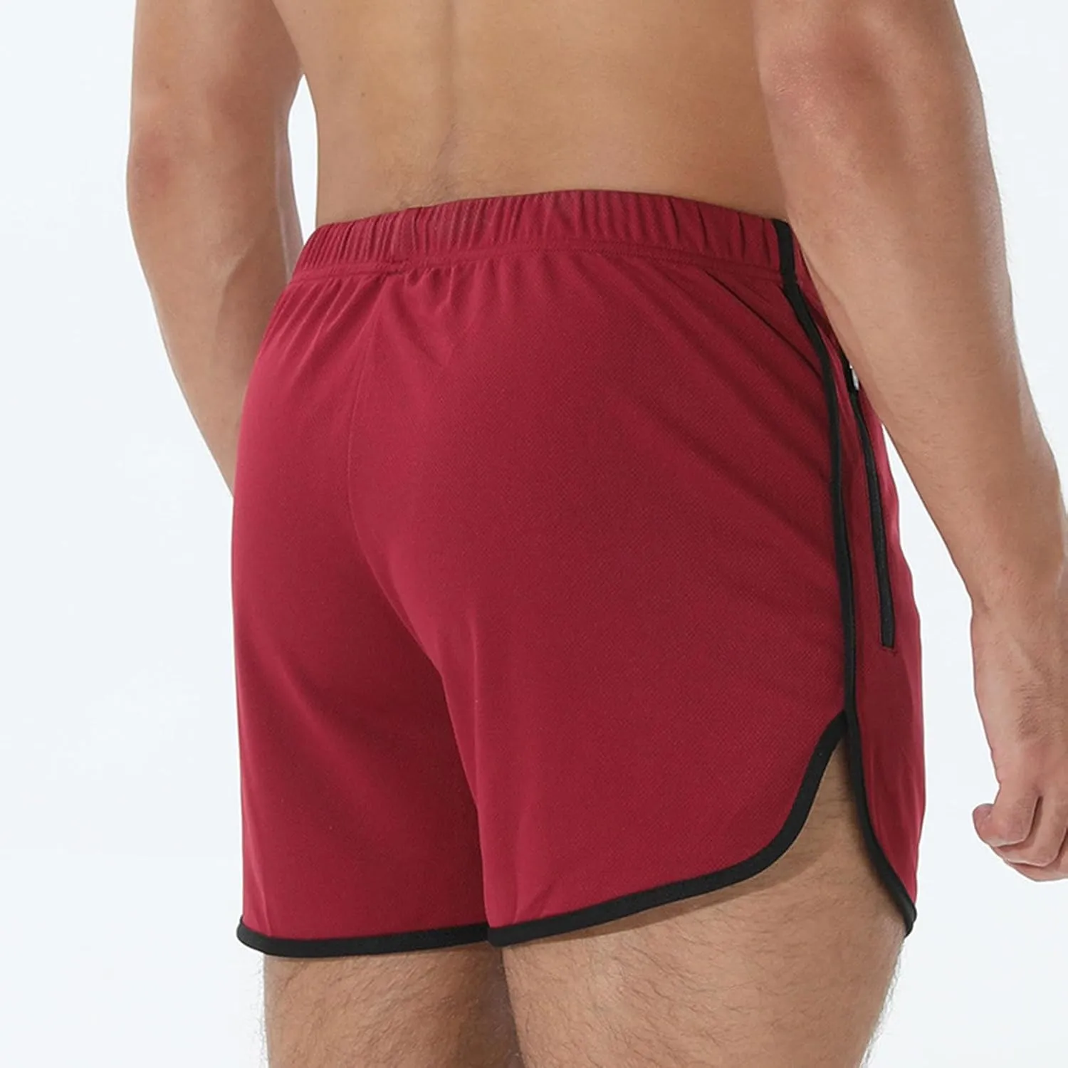 Men's Running Shorts Drawstring Bodybuilding Short Breathing Quick Dry Workout Training Pants with Zipper Pockets