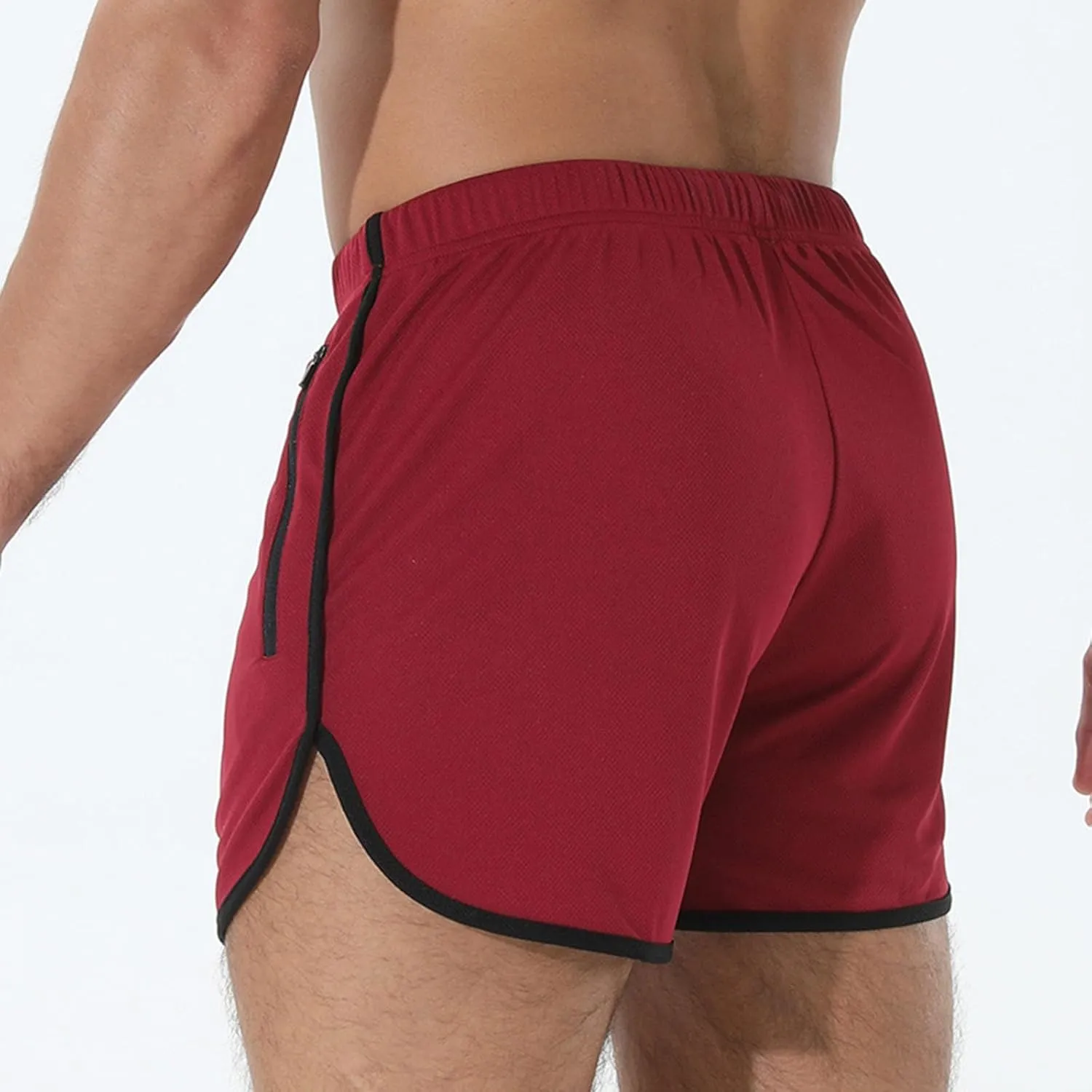 Men's Running Shorts Drawstring Bodybuilding Short Breathing Quick Dry Workout Training Pants with Zipper Pockets