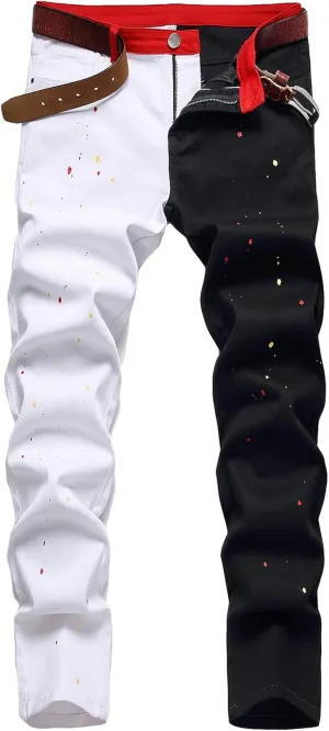 Men's Slim Fit Patchwork Jeans Skinny Hip Hop Stretch Denim Pants Classic Straight Leg Distressed Jean Trousers