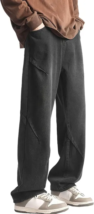 Men's Straight Leg Relaxed Fit Jeans Retro Wide Leg Denim Pants Baggy Vintage Hip Hop Streetwear Jean Trousers