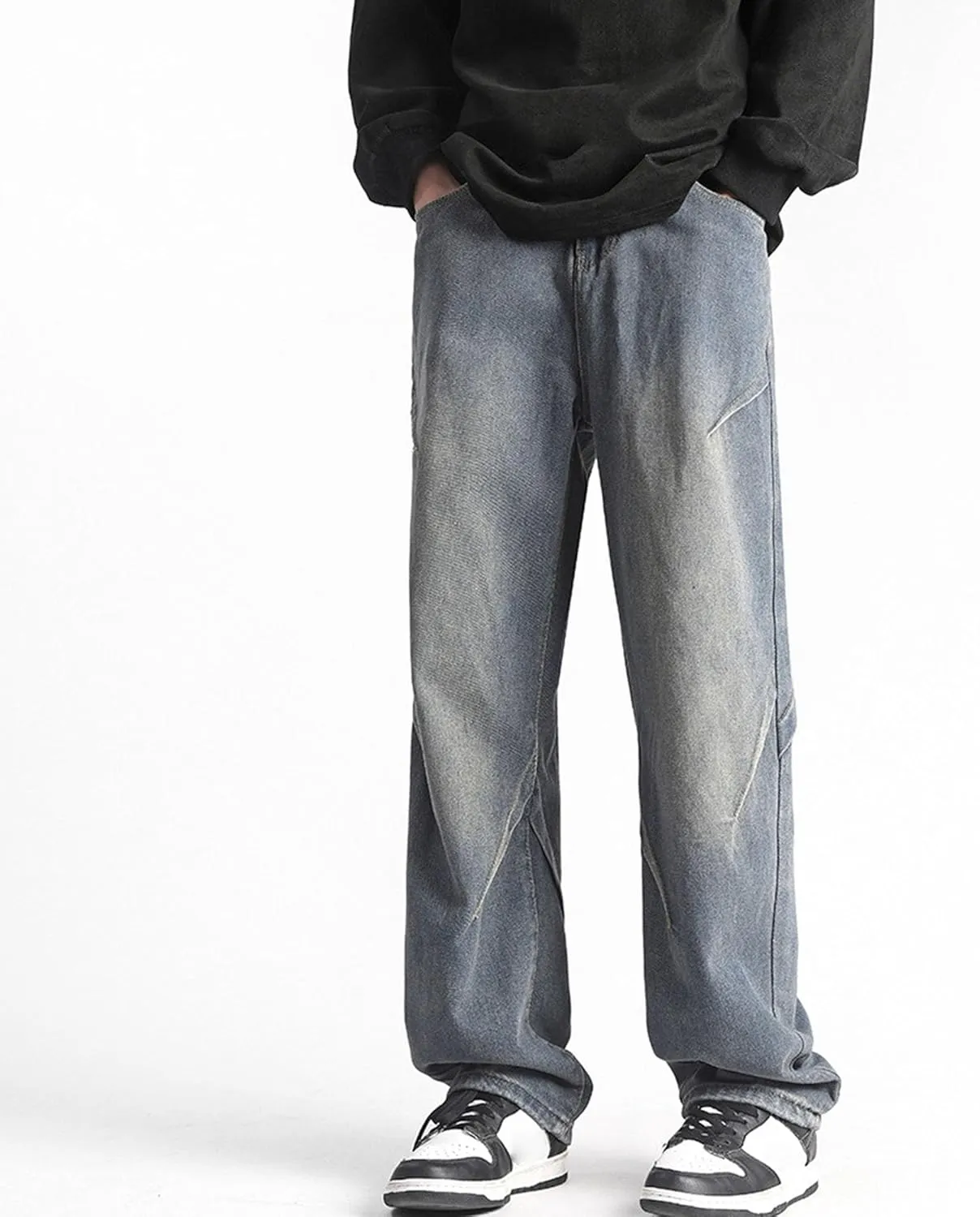 Men's Straight Leg Relaxed Fit Jeans Retro Wide Leg Denim Pants Baggy Vintage Hip Hop Streetwear Jean Trousers
