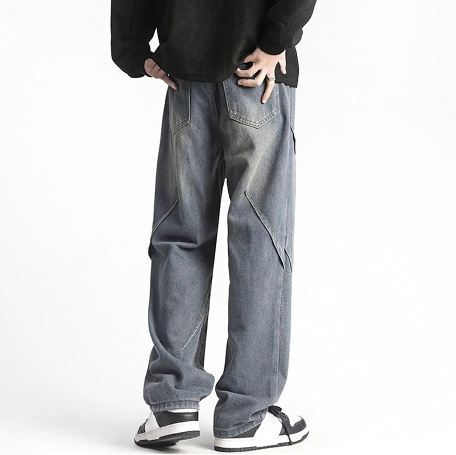 Men's Straight Leg Relaxed Fit Jeans Retro Wide Leg Denim Pants Baggy Vintage Hip Hop Streetwear Jean Trousers
