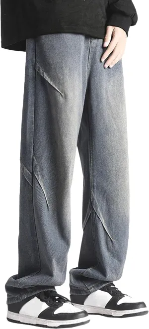 Men's Straight Leg Relaxed Fit Jeans Retro Wide Leg Denim Pants Baggy Vintage Hip Hop Streetwear Jean Trousers