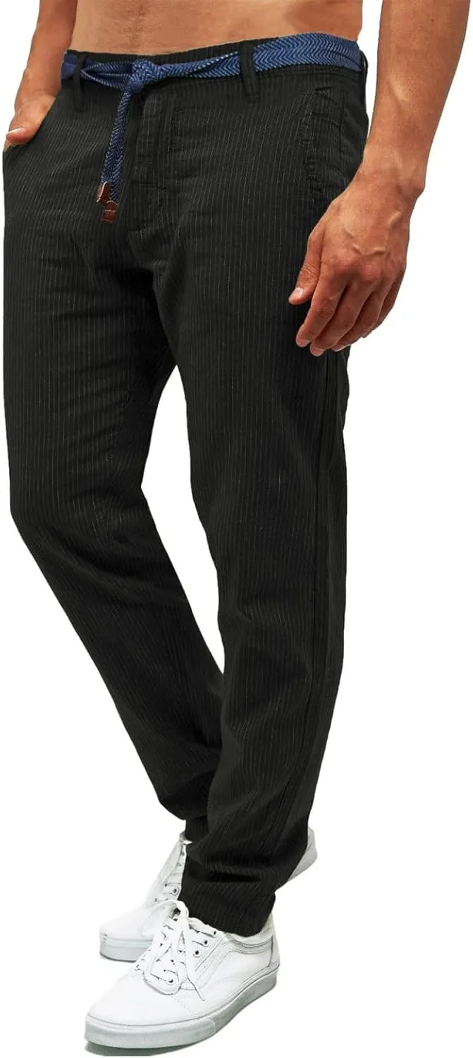 Men's Stripe Print Pants Classic Corduroy Baggy Pants Casual Elastic Waist Drawstring Trousers Business Golf Yoga Pants