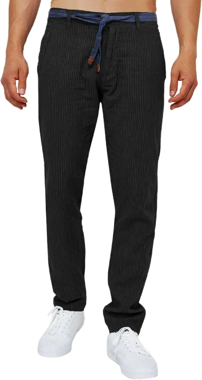 Men's Stripe Print Pants Classic Corduroy Baggy Pants Casual Elastic Waist Drawstring Trousers Business Golf Yoga Pants