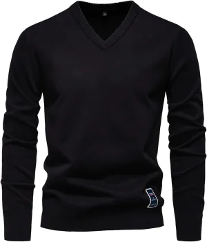 Men's V-Neck Dress Sweater Long Sleeve Slim Fit Fashion Pullover Solid Color Lightweight Casual Wool Ribbed Knit Tops