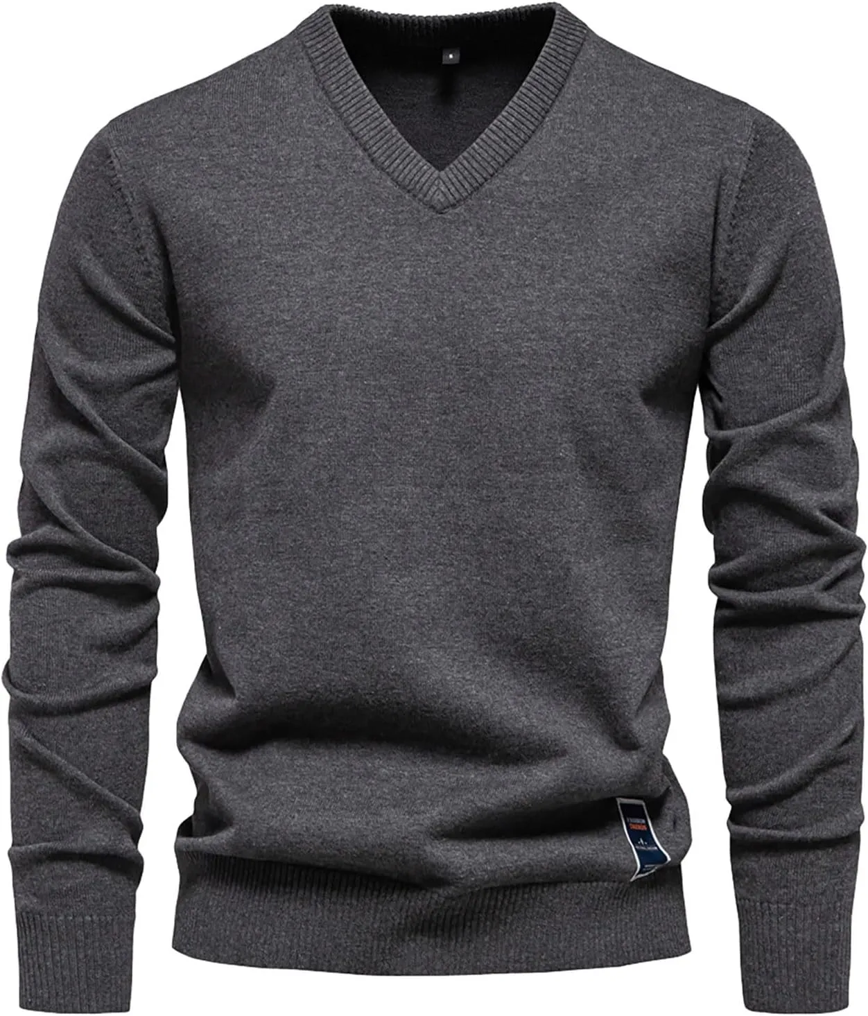 Men's V-Neck Dress Sweater Long Sleeve Slim Fit Fashion Pullover Solid Color Lightweight Casual Wool Ribbed Knit Tops