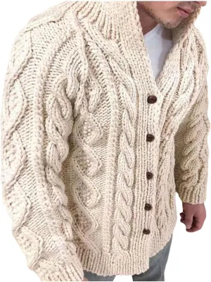Men's V Neck Sweater Long Sleeve Shawl Collar Pullover Knitted Button Down Tops Solid Color Knitwear Oversize Sweater
