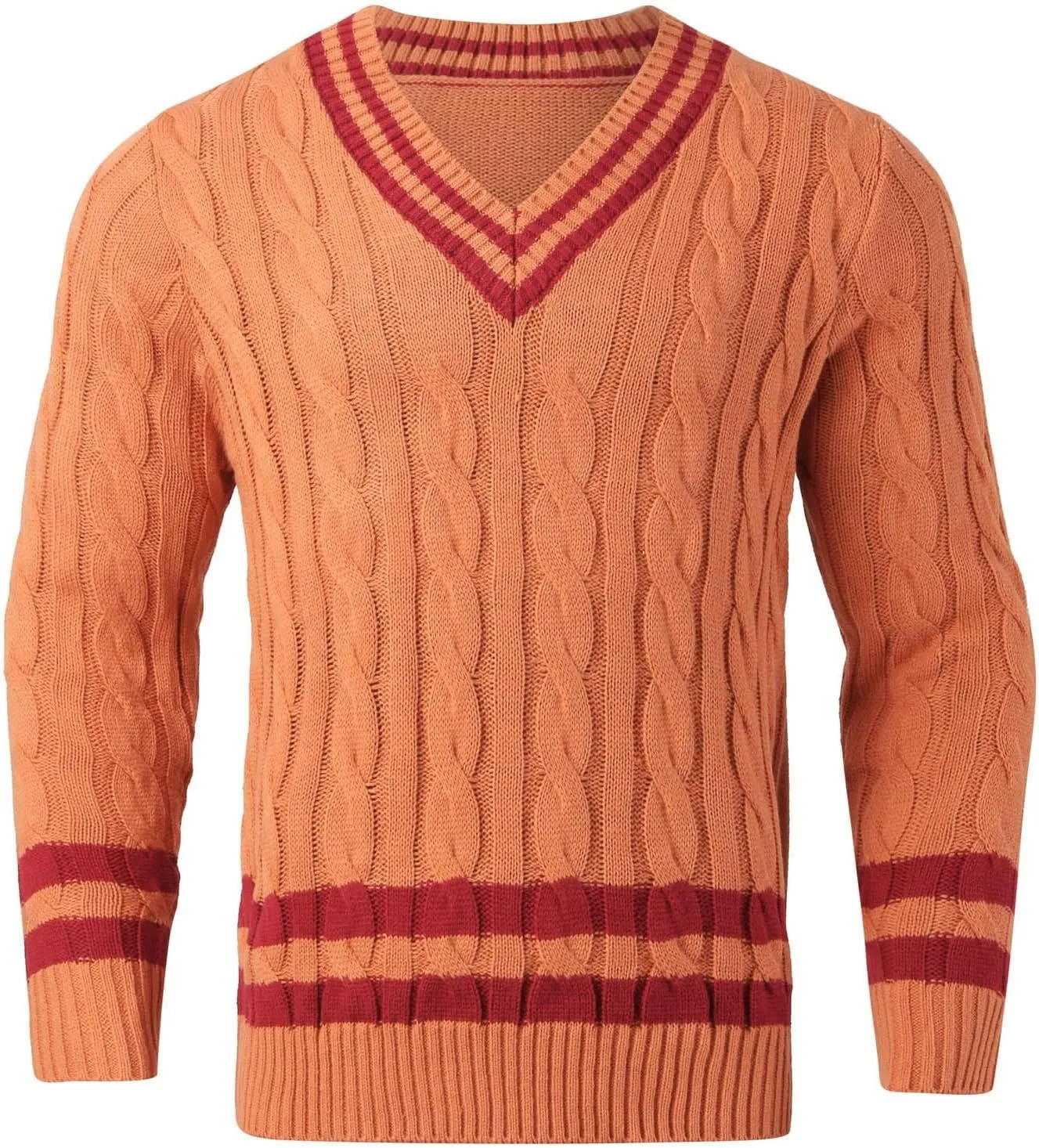 Men's V Neck Sweater Long Sleeve Striped Pullover Twist Textured Ribbed Tops Knitted Casual Loose Oversize Sweater