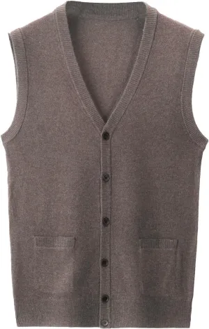 Men's V Neck Sweater Vest Notch Collar Button Down Shirts Solid Color Sleeveless Tops Knitted with Pockets Knitwear
