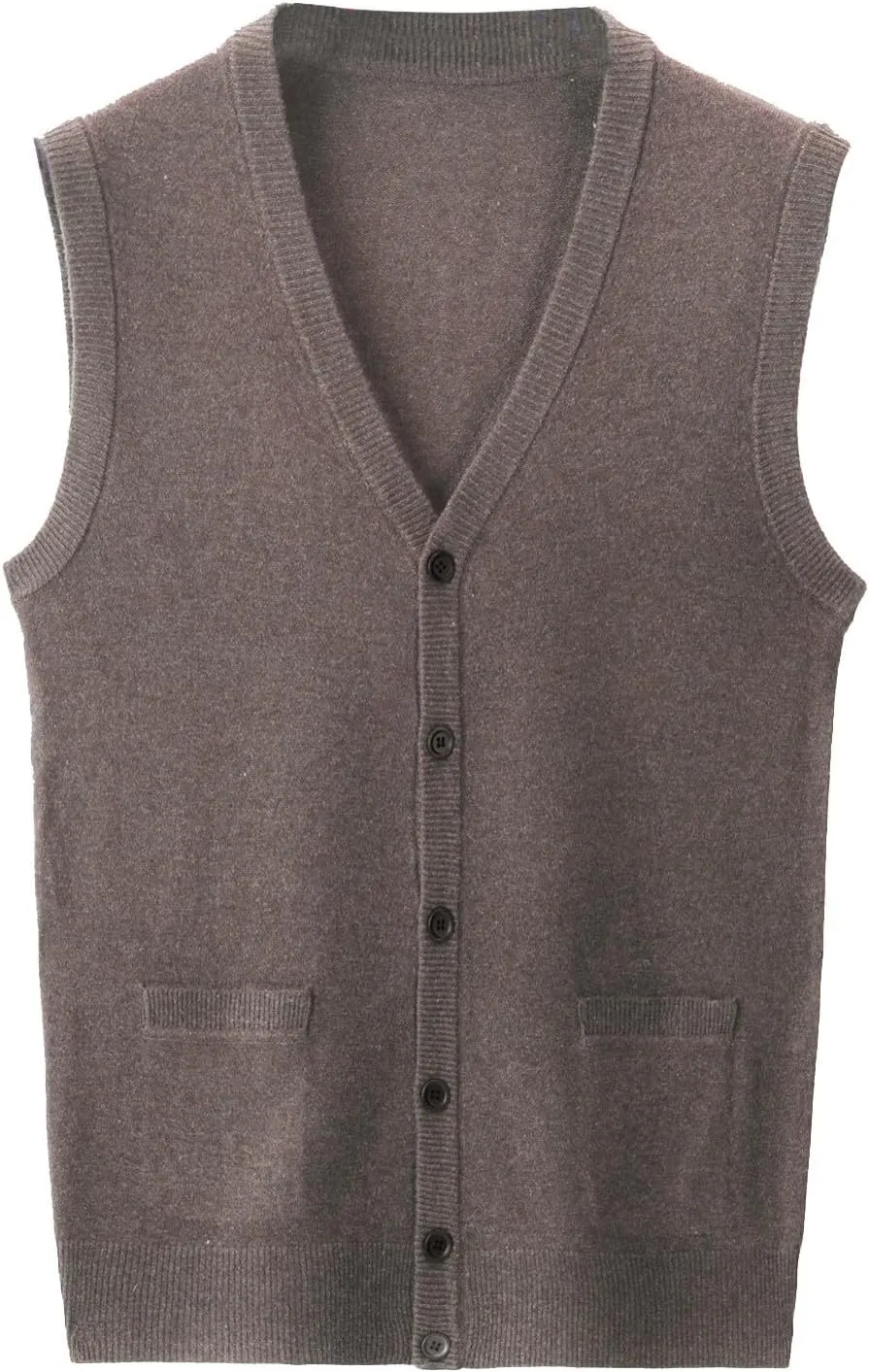 Men's V Neck Sweater Vest Notch Collar Button Down Shirts Solid Color Sleeveless Tops Knitted with Pockets Knitwear
