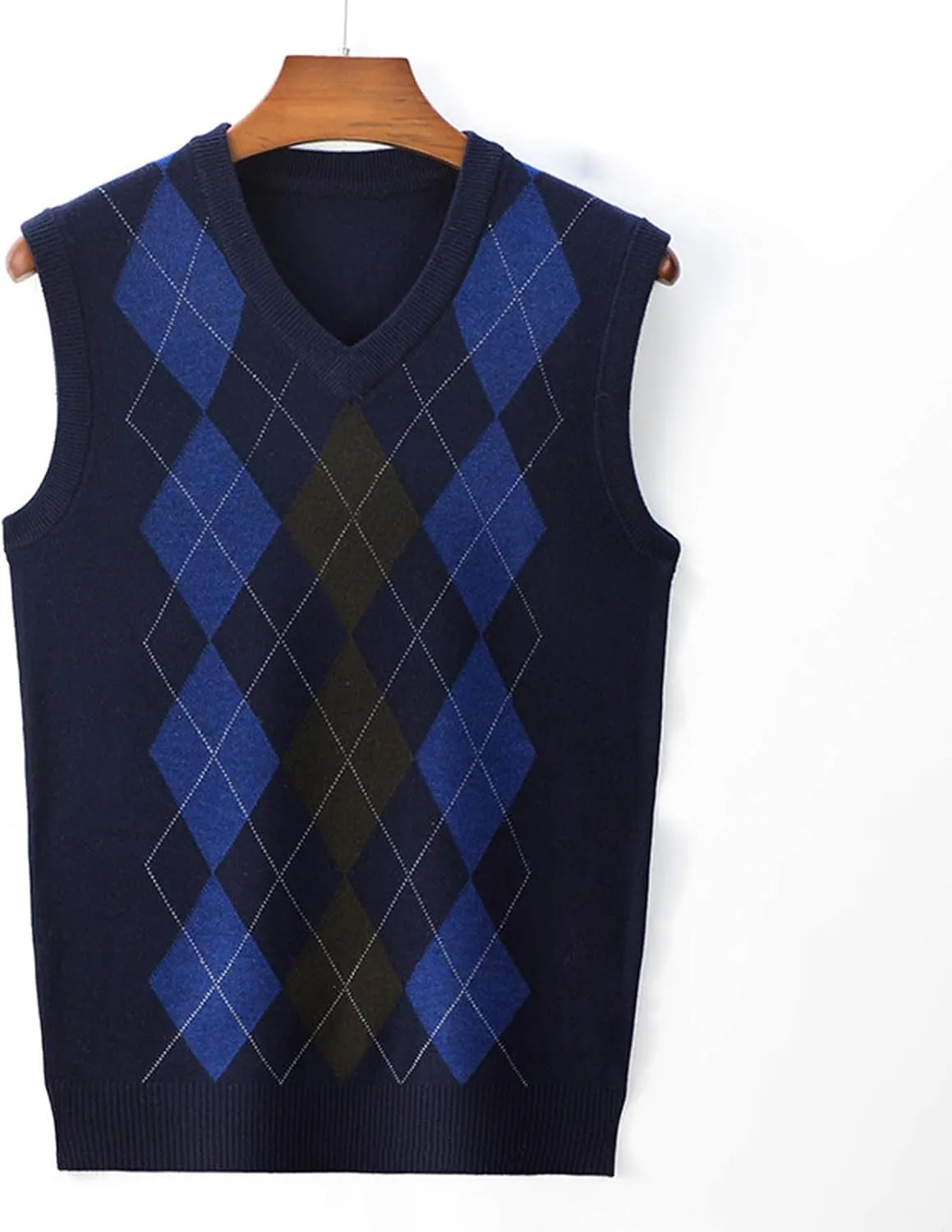 Men's V Neck Sweater Vest Sleeveless Knitted Pullover Plaid Color Block Knitwear Casual Loose Fall Fashion Sweater