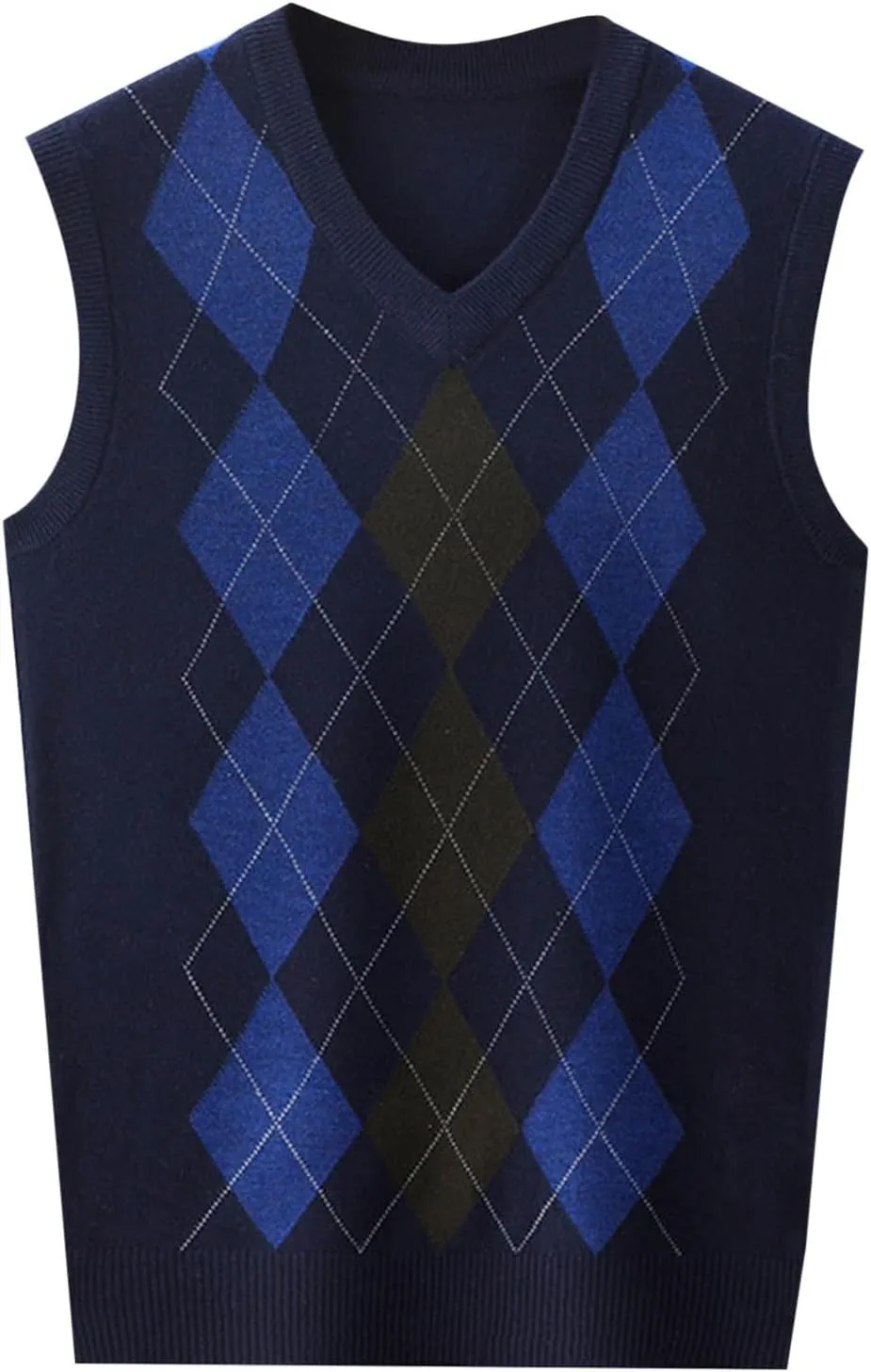 Men's V Neck Sweater Vest Sleeveless Knitted Pullover Plaid Color Block Knitwear Casual Loose Fall Fashion Sweater