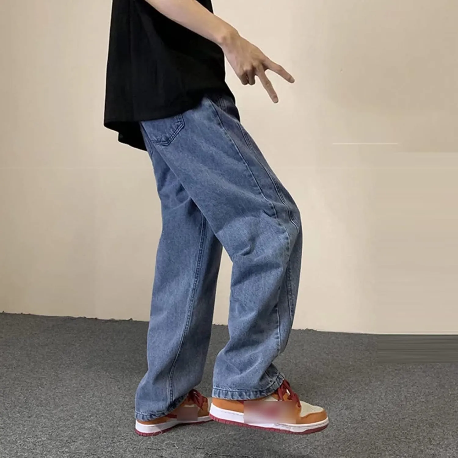 Men's Vintage Loose Patchwork Jeans Hip Hop Baggy Skateboard Denim Pants Straight Retro Streetwear Jean Trousers