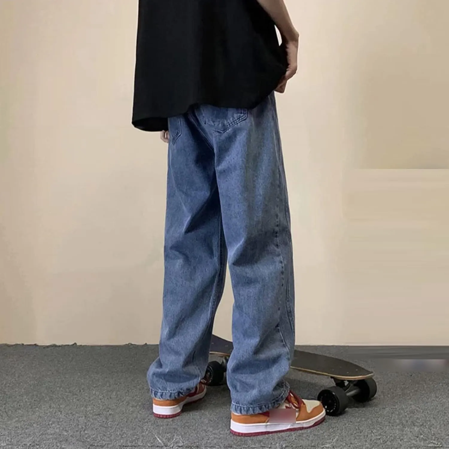Men's Vintage Loose Patchwork Jeans Hip Hop Baggy Skateboard Denim Pants Straight Retro Streetwear Jean Trousers