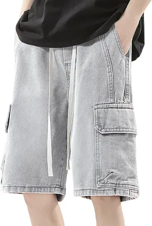 Mens Y2K Grunge Baggy Jean Shorts Casual Hip Hop Aesthetic Pants Loose Fit Denim Shorts Streetwear