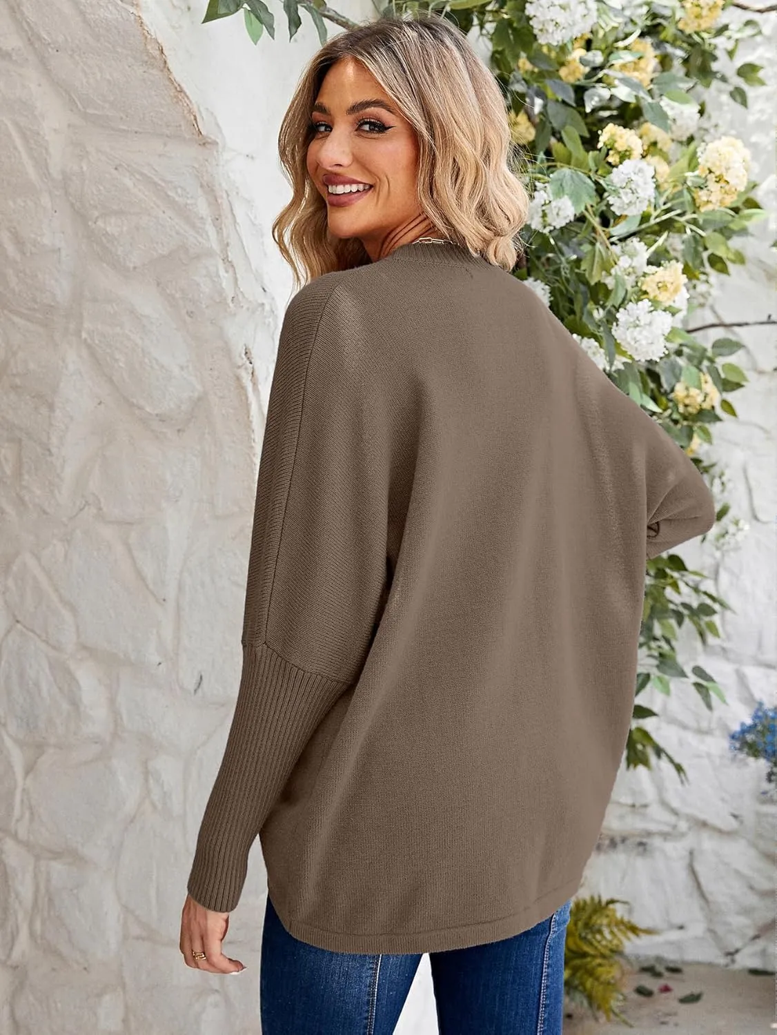Miessial Women's Oversized Knit Tunic Sweater Long Batwing Sleeve Mock Neck Sweaters Fall Outfits Winter Pullover Jumper Top