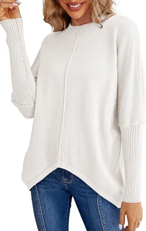 Miessial Women's Oversized Knit Tunic Sweater Long Batwing Sleeve Mock Neck Sweaters Fall Outfits Winter Pullover Jumper Top
