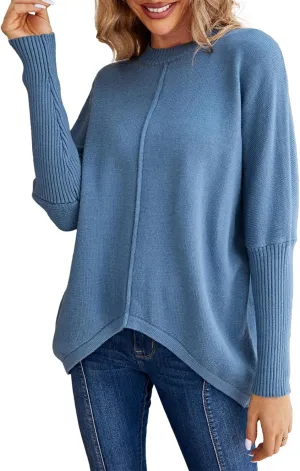 Miessial Women's Oversized Knit Tunic Sweater Long Batwing Sleeve Mock Neck Sweaters Fall Outfits Winter Pullover Jumper Top