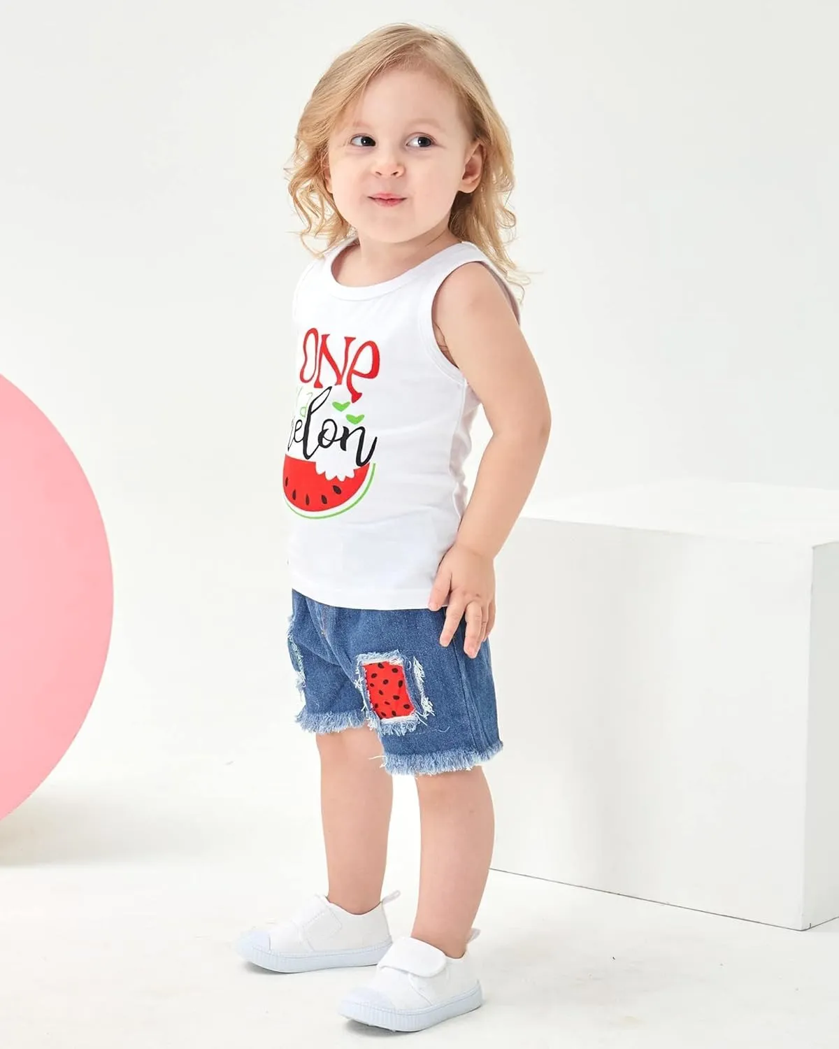Mikrdoo Baby Girl Clothes Toddler Girl Summer Outfits Shirts Tops Ripped Denim Shorts Set Little Girl Clothes
