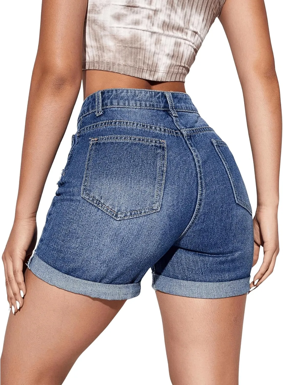 Milumia Women's Ripped Denim Shorts High Waisted Folded Hem Jean Shorts with Pocket