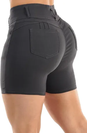 Moda Xpress Women's Hyper Stretch High Waisted Butt Lifting Casual Solid Colored Shorts