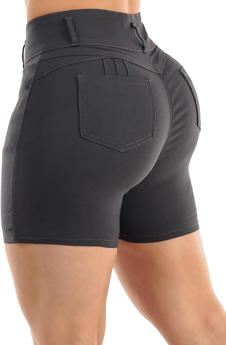 Moda Xpress Women's Hyper Stretch High Waisted Butt Lifting Casual Solid Colored Shorts
