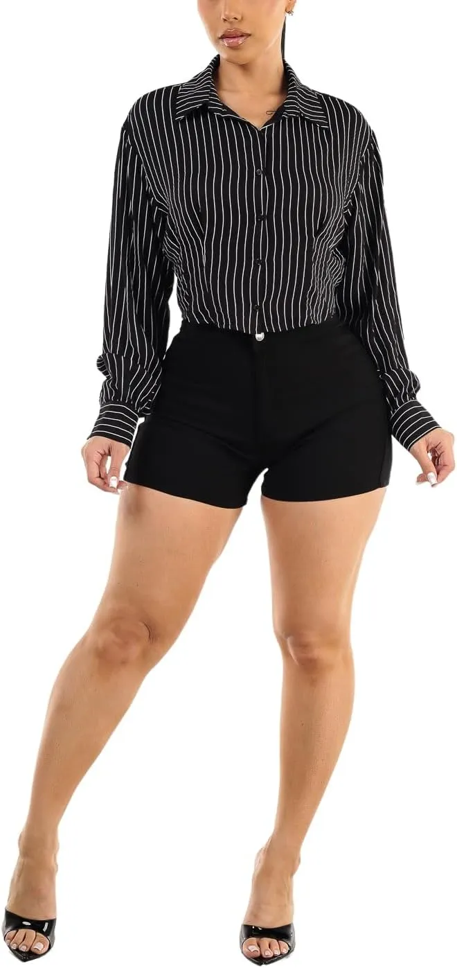 Moda Xpress Women's Hyper Stretch High Waisted Butt Lifting Casual Solid Colored Shorts