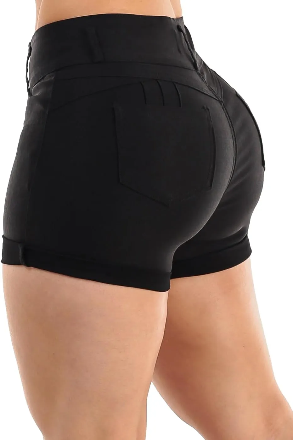 Moda Xpress Women's Hyper Stretch High Waisted Butt Lifting Casual Solid Colored Shorts