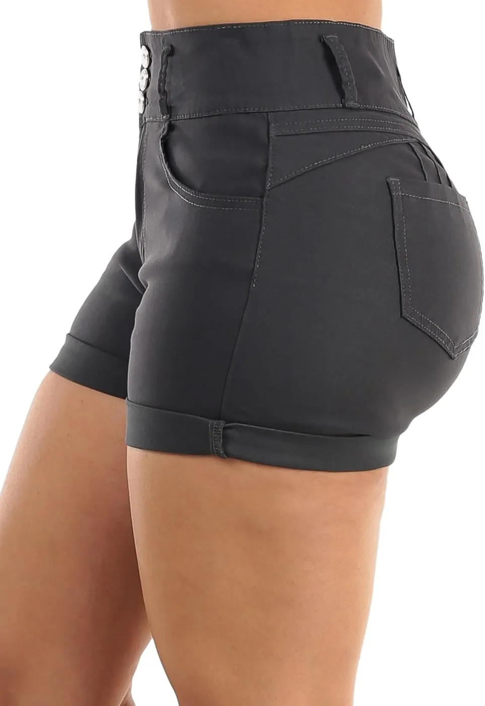 Moda Xpress Women's Hyper Stretch High Waisted Butt Lifting Casual Solid Colored Shorts