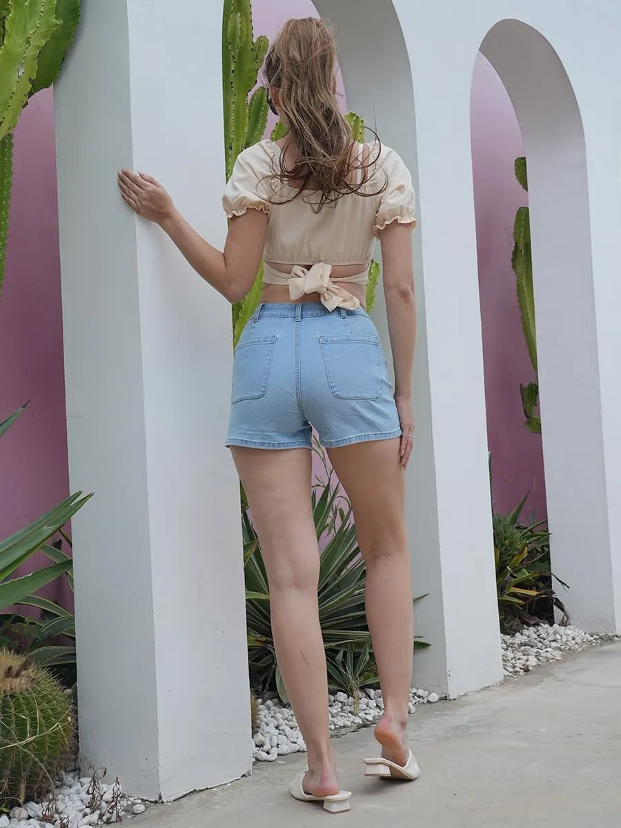 MONTVOO Womens Jean Shorts Trendy Hight Waisted Stretchy Denim Short with Pockets Summer Mom Shorts