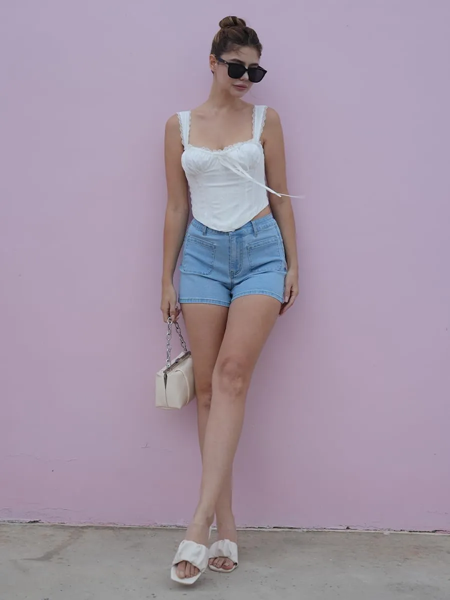 MONTVOO Womens Jean Shorts Trendy Hight Waisted Stretchy Denim Short with Pockets Summer Mom Shorts