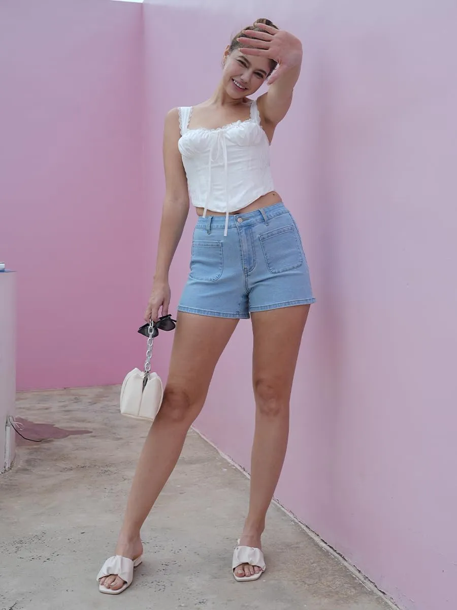 MONTVOO Womens Jean Shorts Trendy Hight Waisted Stretchy Denim Short with Pockets Summer Mom Shorts