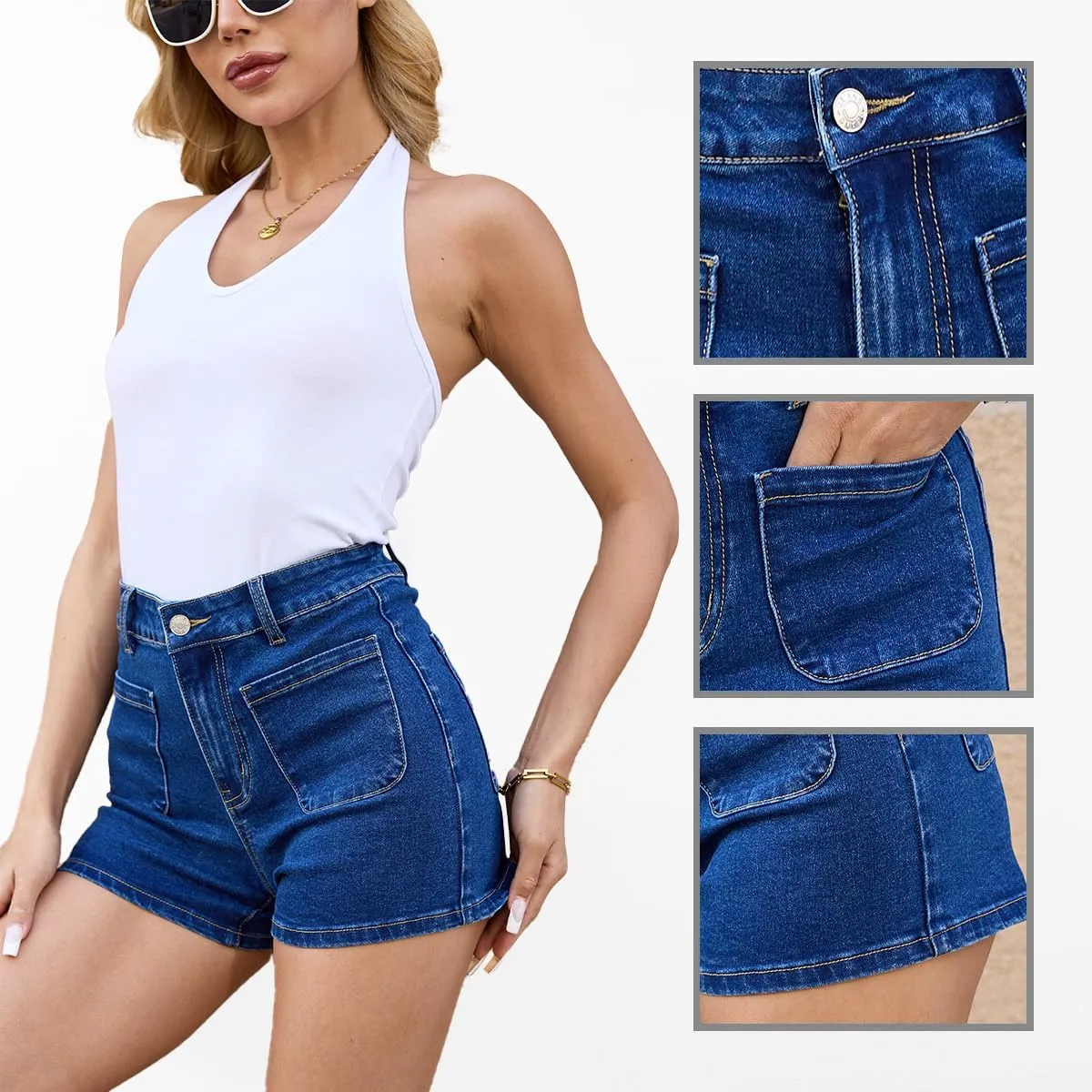 MONTVOO Womens Jean Shorts Trendy Hight Waisted Stretchy Denim Short with Pockets Summer Mom Shorts