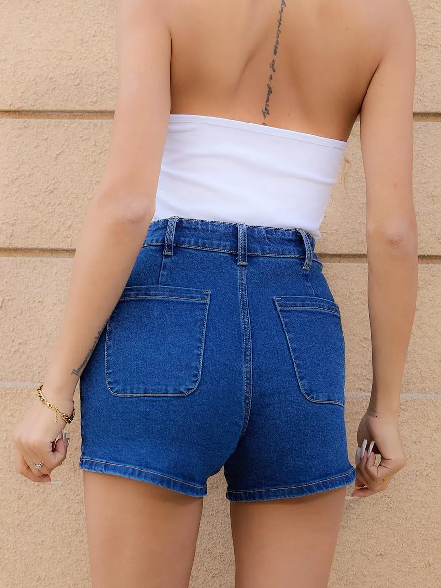 MONTVOO Womens Jean Shorts Trendy Hight Waisted Stretchy Denim Short with Pockets Summer Mom Shorts