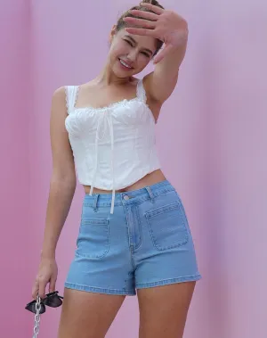 MONTVOO Womens Jean Shorts Trendy Hight Waisted Stretchy Denim Short with Pockets Summer Mom Shorts